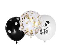 STOBAZA Juego de Globos Decorativos de Látex Diseño de Panda 12 Pulgadas, 15 Piezas Globos Negros, Dorados Lunares, Cinta Negra para Decoración de Fiesta y Cumpleaños