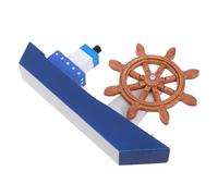 STOBAZA Maqueta de Barco de Madera Azul y Estilo Mediterráneo, Modelo Decorativo en Miniatura Timonel, Adorno Náutico para Escritorio y Decoración del Hogar, Figura Decorativa de Vela