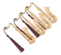 STOBAZA Marcapáginas de Madera Forma de Saxofón y Diseño de Borlas, Paquete de 4 Piezas, Decoración Práctica para Libros y Obsequio Ideal para Compañeros y Familiares