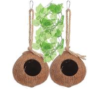 STOBAZA Nido Incluye 4 Piezas para Reptiles y Mascotas Pequeñas de Cáscara de Coco Diseño Colgante de Cuerda y Material Cómodo para Terrarios y Hábitats Seguros