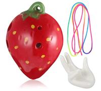 STOBAZA Ocarina de Cerámica 6 Agujeros, Instrumento Musical de Fresa Roja con Cordón y Partitura en Inglés, Soporte, Adecuado para Principiantes y Práctica Musical Educativa
