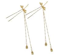 STOBAZA Palitos Cabello de Aleación Dorada Diseño de Libélula y Borla, 2 Piezas, Estilo Retro Chino para Ceremonia y Uso Diario, No Lastiman ni Tiran del Cabello