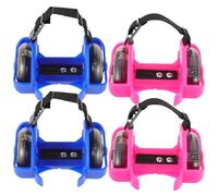 STOBAZA Patines de Ruedas Luminosos Ajustables para 2 Pares Azul y Rosa Fucsia Zapatillas de Patinaje Ruedas de PVC para Entrenamiento y Patinaje al Aire Libre