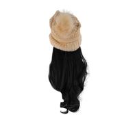 STOBAZA Peluca Desmontable Larga y Rizada para Mujer Conjunto 2 Piezas Gorro de Punto Beige y Peluca Negra Natural Realista y Adecuado para Cambio de Look y Uso Diario