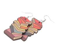 STOBAZA Pendientes de Maestra de Madera Diseño Creativo en Forma de Libro, Ligeros y Cómodos para Decoracion Colegio en Eventos Escolares y Día del Maestro