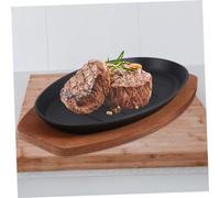 STOBAZA Placa Parrilla de Hierro con Base de Madera Sartén para Steak y Teppanyaki Resistente y Duradera para Cocina y Servicio Profesional