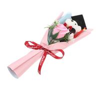 STOBAZA Ramo de Oso de Graduación Rosa con Flores Artificiales, Mini Oso de Peluche para Adorno y Obsequio de Fiesta, Adorno Portátil para Recuerdos y Eventos de Graduación