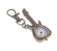 STOBAZA Reloj de Bolsillo Vintage Forma de Guitarra, Cuarzo | Cubierta Retro, Números Romanos Grandes, Espejo de Vidrio, Aleación Resistente, Llavero Incluido