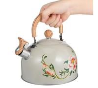 STOBAZA Tetera Silbante de Acero Inoxidable Diseño Floral Hervidor de Agua Portátil Color Beige Apta para Cocina y Estufa Hervidor Rápido para Té y Uso Doméstico