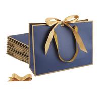 STOBOCTER 12 bolsas de regalo de agradecimiento con asas de 12.6 x 4 x 9.1 pulgadas, bolsas de regalo de papel metálico con cinta de lazo, bolsas de regalo para bodas, despedidas de soltera, padrinos