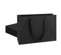 STOBOCTER 12 bolsas de regalo negras con asas, bolsas de regalo grandes con asas de cinta, bolsas de regalo de papel kraft negro para compras, pequeñas empresas, bodas, Navidad, fiestas y vacaciones