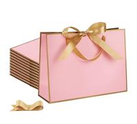 STOBOCTER 25 bolsas de regalo de papel con asas de 12.6 x 4 x 9.1 pulgadas, bolsas de regalo con lazo para boda, dama de honor, baby shower, graduación, inauguración de la casa, fiesta de cumpleaños