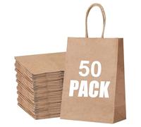 STOBOCTER 50 bolsas de regalo de papel, 5.9 x 3.15 x 8.25 pulgadas, bolsas de papel kraft marrón para pequeñas empresas, bolsas de papel a granel para regalos de fiesta de cumpleaños, compras,