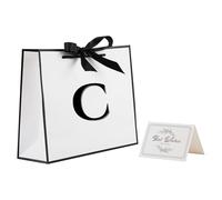 STOBOCTER Bolsa de regalo con inicial con cinta de lazo y tarjeta para mujeres y hombres, bolsa de regalo grande de papel blanco y negro, bolsa de papel de carta personalizada para cumpleaños,