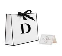 STOBOCTER Bolsa de regalo con inicial con cinta de lazo y tarjeta para mujeres y hombres, bolsa de regalo grande de papel blanco y negro, bolsa de papel de carta personalizada para cumpleaños,