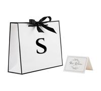 STOBOCTER Bolsa de regalo con inicial con cinta de lazo y tarjeta para mujeres y hombres, bolsa de regalo grande de papel blanco y negro, bolsa de papel de carta personalizada para cumpleaños,