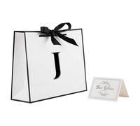 STOBOCTER Bolsa de regalo con inicial con cinta de lazo y tarjeta para mujeres y hombres, bolsa de regalo grande de papel blanco y negro, bolsa de papel de carta personalizada para cumpleaños,