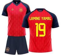 Stock Futbol Camiseta selección española Mundial 2026-2028 réplica Oficial | Kit Infantil Camiseta y pantalón | Lamine Yamal 19 | Roja | Equipación fútbol cómoda y Transpirable