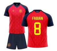 Stock Futbol camiseta selección española mundial 2026-2028 replica oficial | Kit niño camiseta y pantalón | Fabián 8 | Roja | Equipación fútbol infantil | Cómoda y transpirable