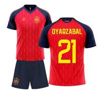 Stock Futbol camiseta selección española mundial 2026-2028 replica oficial | Kit niño camiseta y pantalón | Oyarzabal 21 | Roja | Equipación fútbol infantil | Cómoda y transpirable