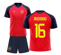 Stock Futbol camiseta selección española mundial 2026-2028 replica oficial | Kit niño camiseta y pantalón | Rodrigo 16 | Roja | Equipación fútbol infantil | Cómoda y transpirable