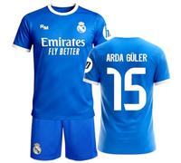 Stock Futbol Real Madrid - Réplica Oficial 3ª Equipación 25/26 | Camiseta y Pantalón Niño Unisex Arda Güler 15 | Azul | Nombre y Número Jugador | Tejido Transpirable | Set Completo Fan (10 años)