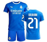 Stock Futbol Real Madrid - Tercera equipación réplica Oficial Temporada 25-26 | Brahim 21 niño Unisex | Camiseta y pantalón Azul | Tejido Transpirable | Escudo Bordado (FR/ES, Edad, 12 años, Regular)