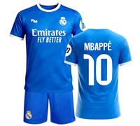 Stock Futbol Real Madrid - Tercera equipación réplica Oficial Temporada 25-26 | Mbappé 10 niño Unisex | Camiseta y pantalón Azul | Tejido Transpirable | Escudo Bordado (FR/ES, Edad, 12 años, Regular)
