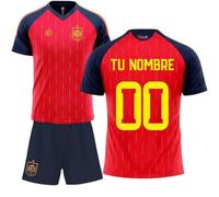 Stock Futbol Seleccion Española Mundial 2026-2028 Kit Infantil Personalizable Primera Equipacion Camiseta y Pantalon con Nombre y Dorsal, Color Rojo, Tallas 4 a 14