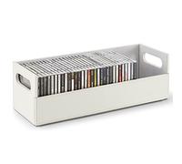 Stock Your Home - Caja de almacenamiento, organizador y soporte de muestra de CDs, DVDs o casetes, capacidad de hasta 40 CDs, piel sintética (blanco)