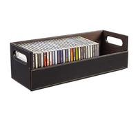 Stock Your Home - Caja de almacenamiento, organizador y soporte de muestra de CDs, DVDs o casetes, capacidad de hasta 40 CDs, piel sintética (marrón)