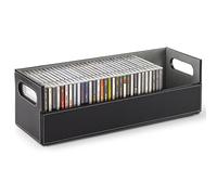 Stock Your Home CD Storage Box, Organizer Shelf for Movie Cases, DVDs, Cassette Tape Display Stand, Disc Holder Can Store Up to 40 CDs, Faux Leather (Black)