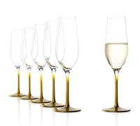 Stölzle Lausitz Copas de Champán Gold Event Juego de 6, 195 ml - Elegantes Flûtes para Prosecco & Vinos Espumosos - Copas de Cristal de con Base y Pie Dorados - Apto para Lavavajillas