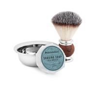 Störtebekker® Juego de brochas de afeitar prémium con bandeja de afeitar de acero inoxidable y jabón de afeitar Sea Breeze [incluye libro electrónico de afeitado y guía de barba] - Idea de regalo -