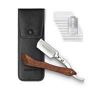Störtebekker® Navaja de afeitar con mango de madera en estuche de cuero - incluido lápiz de alumbre y 10 cuchillas Störtebekker - Set de navaja de afeitar (Madera - Negro)