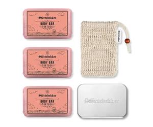 Störtebekker Premium Duschset Body | 3 x Festes Duschgel (Tortuga) incluida Sisal Soap Bag & Soap Box XL para hombre y mujer | vegano & hecho a mano en Holanda