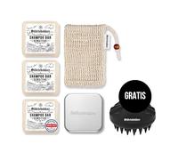 Störtebekker® Premium - Set de ducha - Champú sólido Sensitiv pH neutro (x3), bolsa de sisal, jabón de aluminio + cepillo de cuero cabelludo gratuito - Juego de champú para cabello y cuero cabelludo