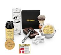 Störtebekker® set anti-irritación Premium + aftershave gratuito - Afeitado perfecto - incl. maquinilla de afeitar, hojas de afeitar, brocha de afeitar, cuenco, jabón de afeitar & aftershave (Café)