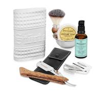 Störtebekker® Shaving Care Set - Kit de afeitado incl. Navaja de afeitar, funda, brocha de afeitar, jabón de afeitar, cuenco de afeitado, aceite de afeitar y toalla de afeitar (Madera - Negro)