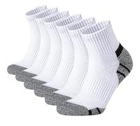 Stoeury Calcetines Cortos Hombre 6 Pares, Calcetines Hombre Tobilleros de Deporte con Algodón - Diseño Acolchado Anti-Ampollas, Soporte de Arco y Cuidado Anti-Fricción para Running y Tenis Blanco