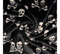 StoffBook NEGRO/BLANCO SUAVE DE LANELA POLAR DOUBLEFACE HALLOWEEN TELA CON MODELO DE CABEZA MUERTE, E524