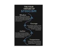 Stoicism Philosophy Wall Art - 4 Pillars & Cardinal Virtues Canvas Poster Print, Minimalist Decor for Home Study(Framed,12X18inch(30X45cm))