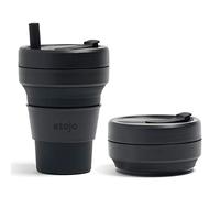 STOJO On-The-Go Biggie - Taza de café plegable - 473 ml - Taza de viaje de silicona reutilizable y plegable con tapa - portátil, tamaño de bolsillo - apta para lavavajillas - tinta negra