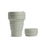 STOJO On-The-Go - Mini taza plegable junior - 237 ml - Taza de viaje de silicona reutilizable y plegable con tapa y popote - portátil, tamaño de bolsillo - apta para lavavajillas - salvia