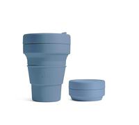 STOJO On-The-Go - Mini taza plegable junior - 237 ml - Taza de viaje de silicona reutilizable y plegable con tapa y popote - portátil, tamaño de bolsillo - apta para lavavajillas - azul acero