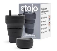 Stojo Taza de café plegable de viaje, reutilizable, tamaño de bolsillo, 710 ml, color gris carbón, con pajita