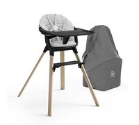 Stokke Clikk - Trona (negro/natural) con cojín Clikk (gris nórdico) + bolsa de viaje, incluye bandeja y arnés, ligera, duradera y apta para viajes, ideal para 6-36 meses o hasta 33 libras