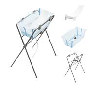 Stokke Flexi Bath® Bañera Bebé con Patas y Soporte de Recién Nacido, Azul | Altura ergonómica para un baño cómodo. Soporte de baño para recién nacido incluido. Plegable. De 0 a 4 años.