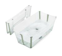 Stokke Flexi Bath® Bañera Plegable Bebé 64×24×34cm, Verde Transparente | Bañera de bebé ligera, resistente y fácil de guardar. En casa o de viaje. Tapón termosensible. De 0 a 4 años.