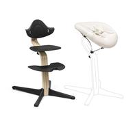 Stokke Nomi Silla (Natural/Black) + Newborn Set (Black Grey Sand) - Incluye un Arnés de Seguridad de Cinco Puntos y Un Set de Tela Reversible y Lavable - Soporta hasta 150 kg